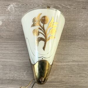VTG Mid Century Modern Golden Floral Flowers Brass Slip Cover Sconce Light WORKS